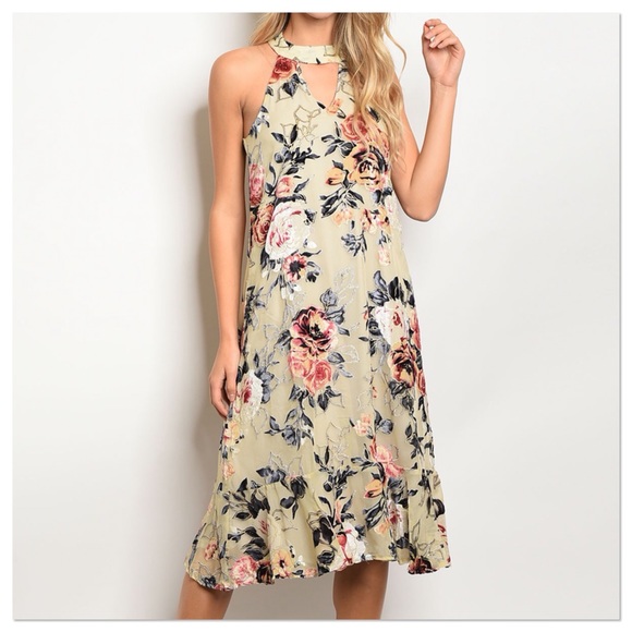 SALE! Taupe Floral Velvet Dress - Picture 3 of 6